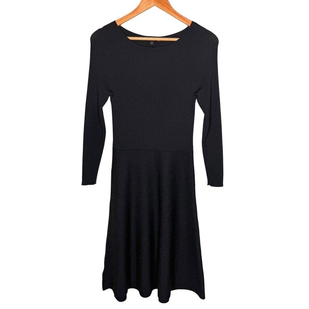 Ann Taylor Sweater Dress Size S Extra Fine Merino Wool Blend Navy Blue Midi Knit
